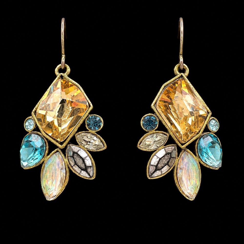 Chloe + Isabel‎ Crystal Dangle Earrings Blue Champagne Rhinestone Statement